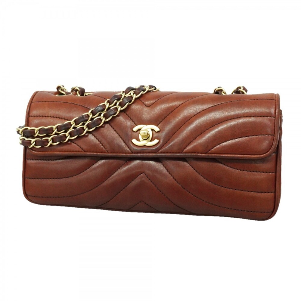 Chanel Shoulder Bag, Chain Shoulder, Lambskin, Dark Brown/Champagne, Women's